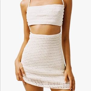 New Beige Crochet Knit Dress Coverup